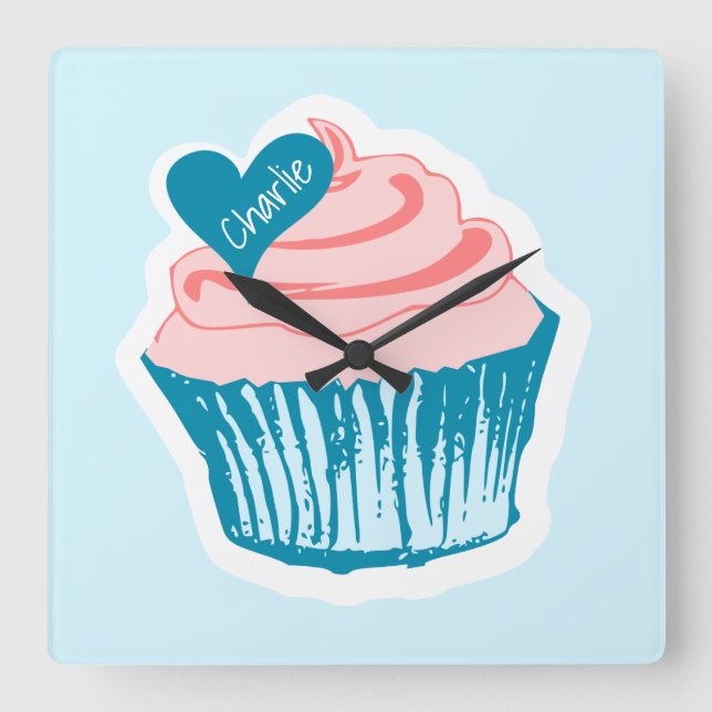 Cupcake Amor nome personalizado relógio de parede (Frente)