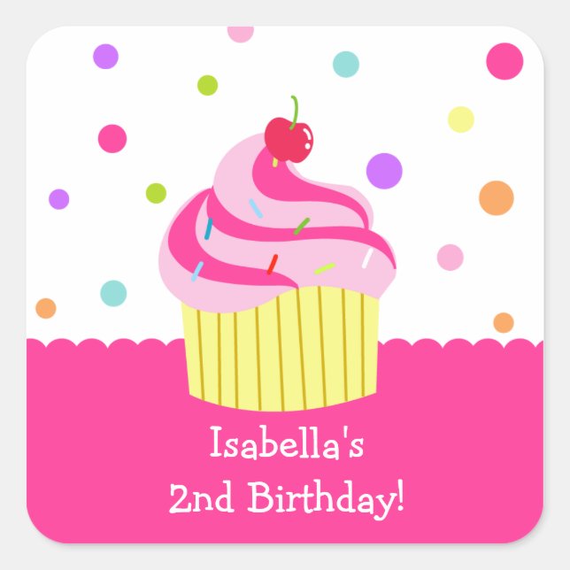 Cupcake Arco-Íris BIrthday Stickers Etiquetas Obri (Frente)