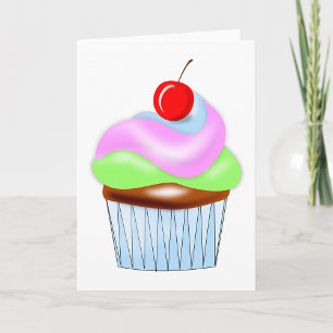 Cupcake Com Cereja No Topo Dos Cartões De Saudação