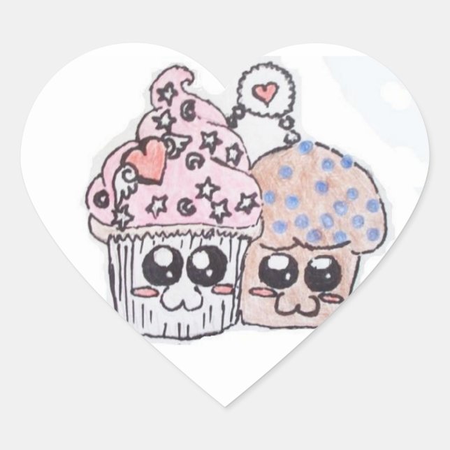 cupcake de anime e muffin em adesivos amorosos (Frente)