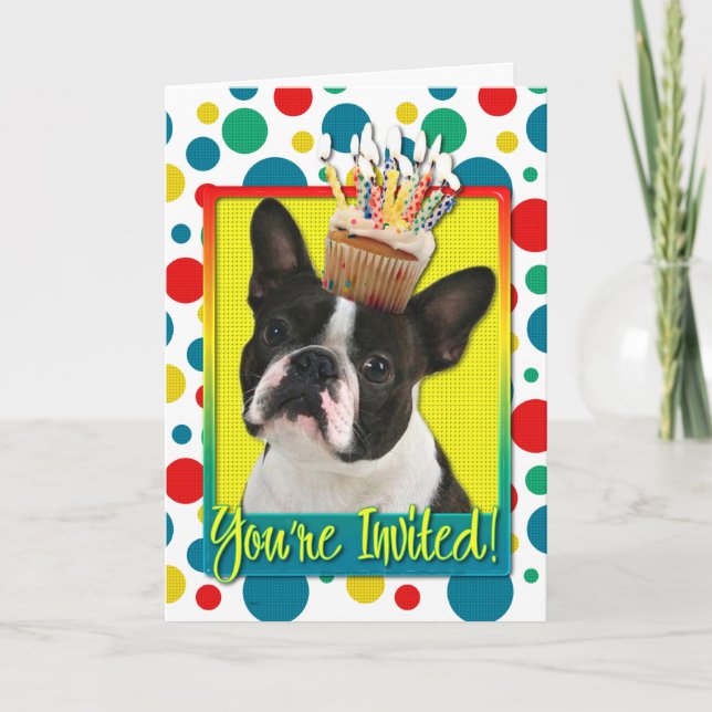 Cupcake de Convite - Boston Terrier (Frente)