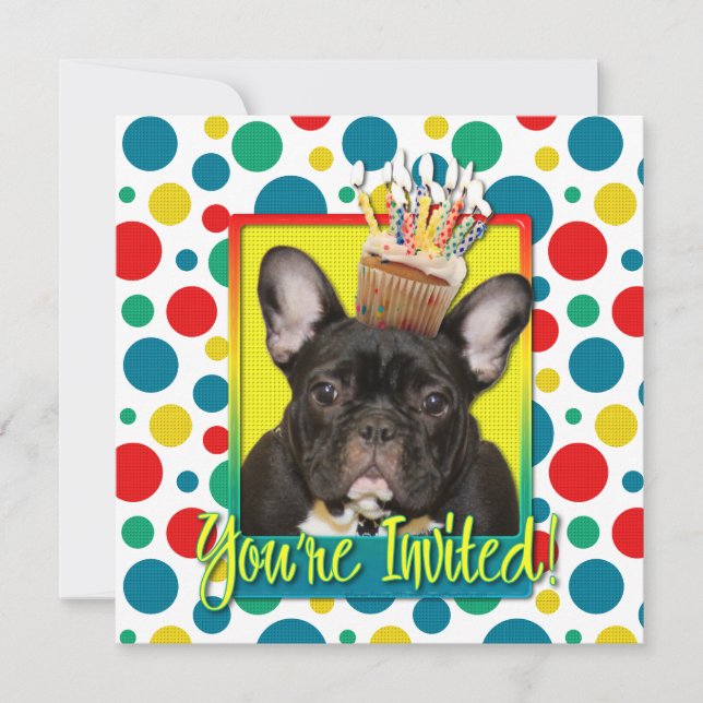 Cupcake de Convite - Bulldog Francês - Teal (Frente)