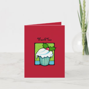 Cupcake de Natal Vermelho Obrigado Cartão de Nota
