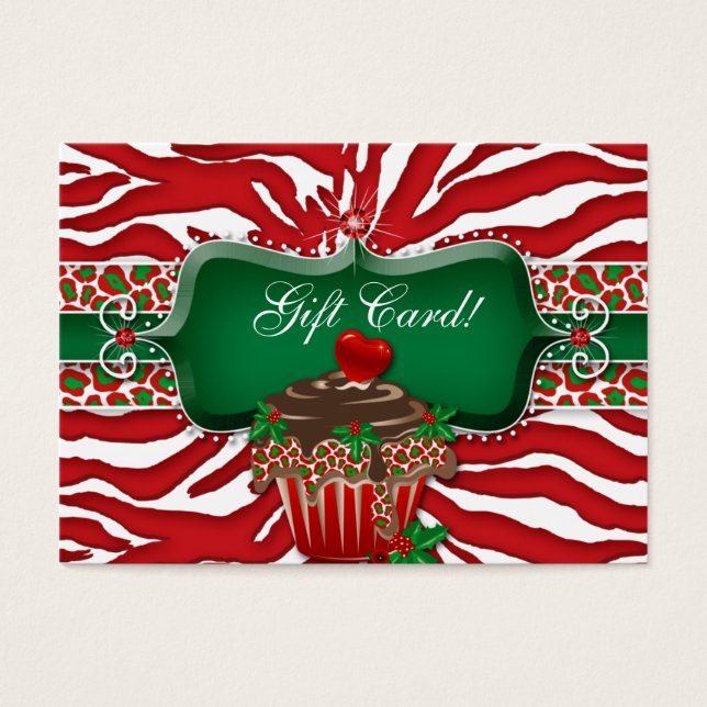 Cupcake do Cartão-Presente de Xmas, Zebra Leopard  (Frente)