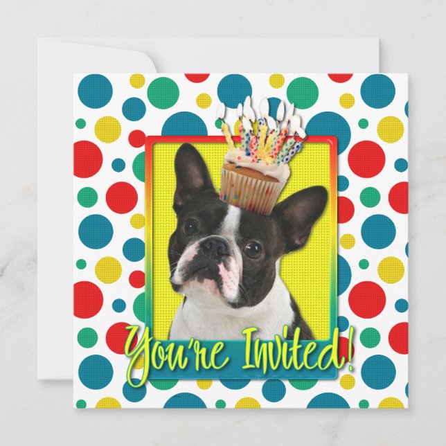Cupcake do convite - Boston Terrier (Frente)
