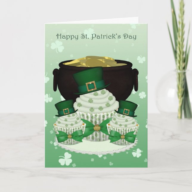 Cupcake do dia de St Patrick e pote do cartão do (Frente)
