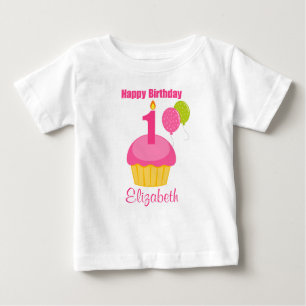 Cupcake do rosa da camisa do primeiro aniversario