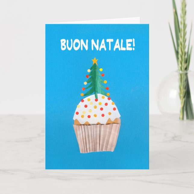 Cupcake italiano do cartão de Natal com árvore de (Frente)