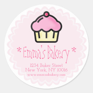 Cupcake rosa - Adesivos de padaria personalizados