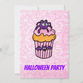Cupcake rosa de Halloween de convite personalizáve