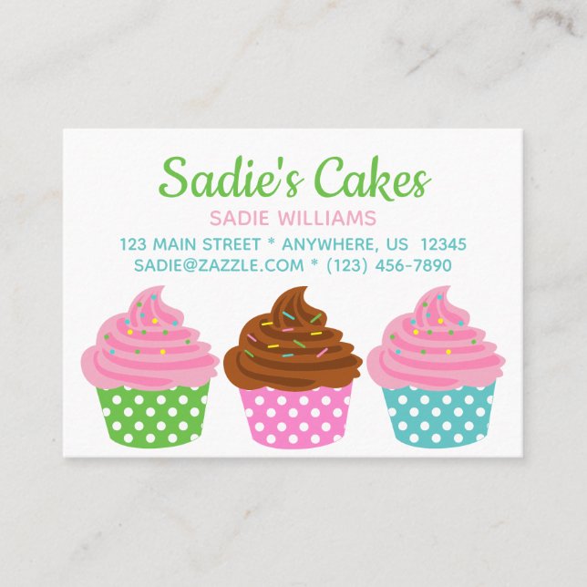 Cupcakes bolinhas Poderosos Cartões de Contato Com (Frente)