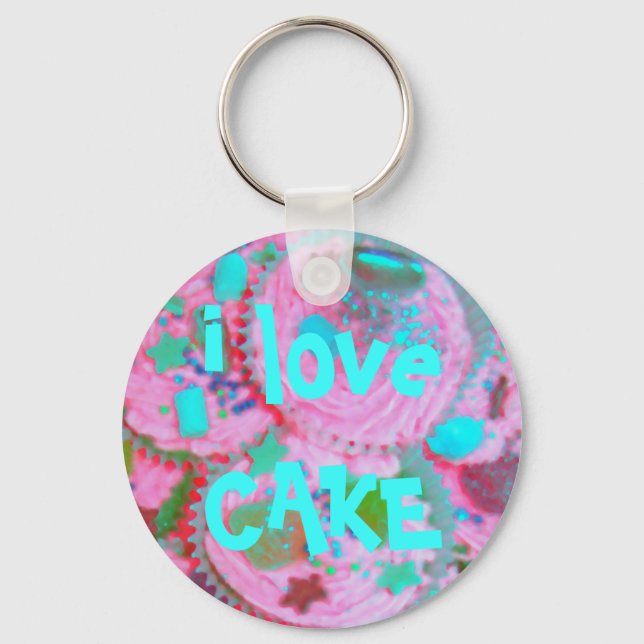 Cupcakes cor-de-rosa chaveiro 'eu amo CAKE' (Frente)