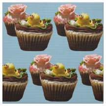 Cupcakes de chocolate Tecido de aves e Rosa