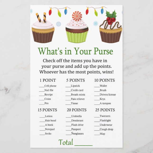 cupcakes de natal O que há em seu jogo de bolsa (Frente)