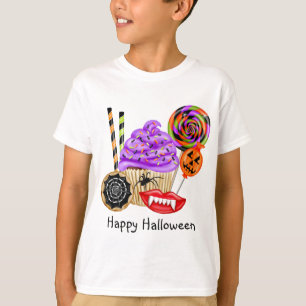 Cupcakes do Dia das Bruxas e t-shirt dos doces