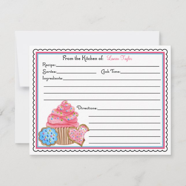 Cupcakes e cookies Cartões de receitas de Cozinhar (Frente)