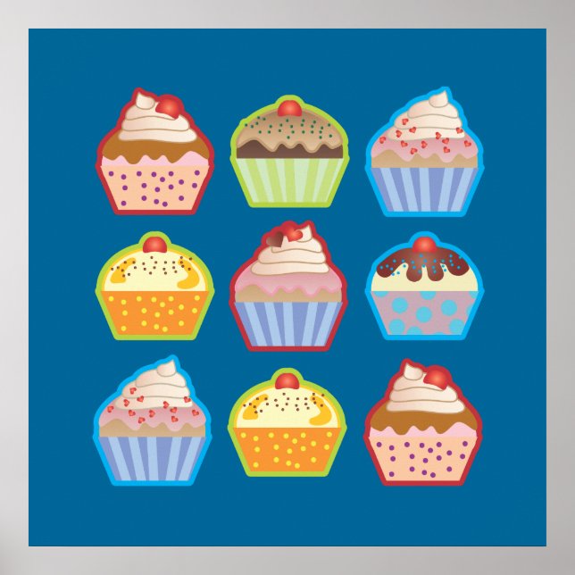 Cupcakes Lotsa Poster Azul (Frente)