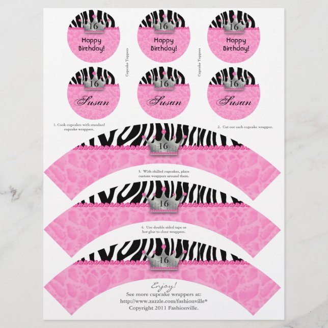 Cupcakes - Princesa Crown Zebra com Toppers (Frente)