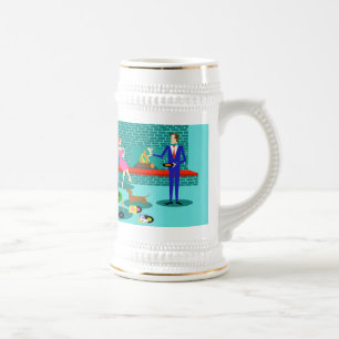 Cupé retro com caneca de cerveja do cão