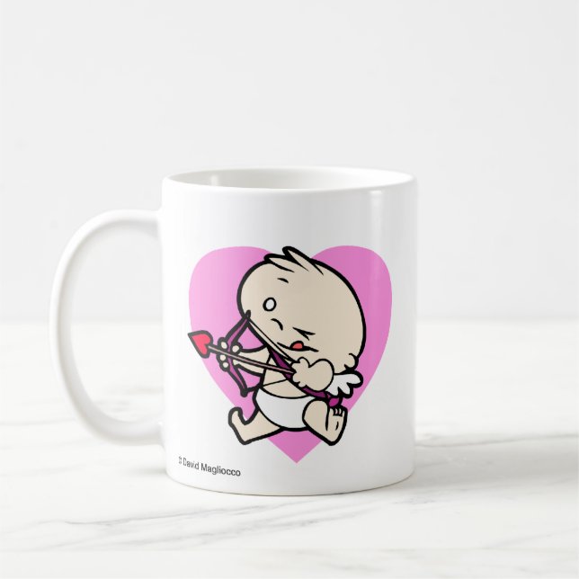 Cupido do bebê que aponta para canecas do amor (Esquerda)