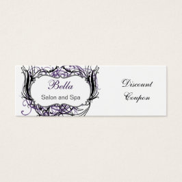 cupom de desconto branco, preto e roxo