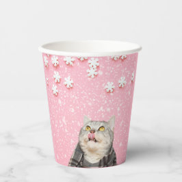 Cups de papel com flocos de neve de gato