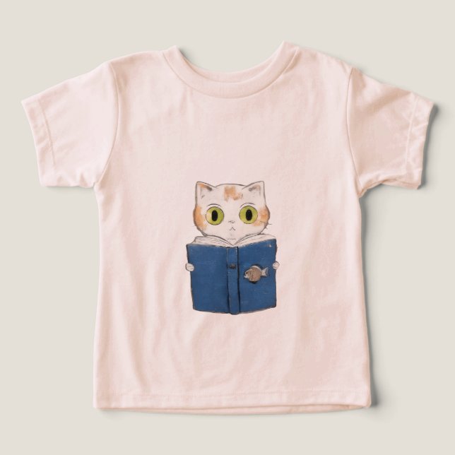 Curioso gato lendo camiseta (Design frontal)