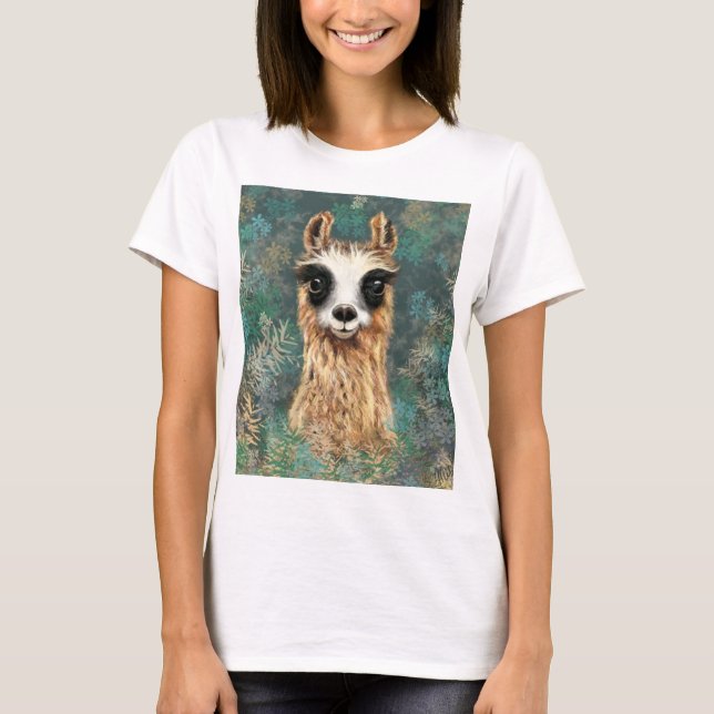 Curioso Llama T-Shirt Divertido - Desenho (Frente)