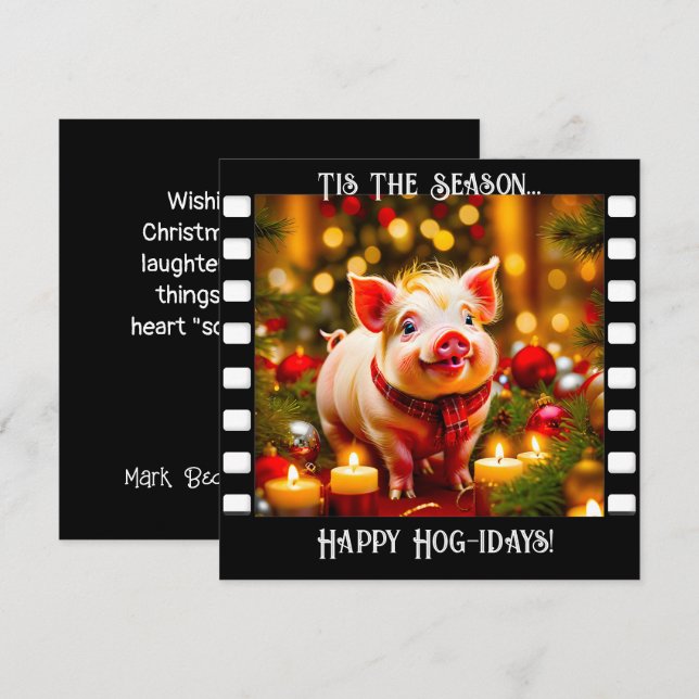 Curly Tail Piglet Engraçado Cartão de Natal (Frente/Verso)