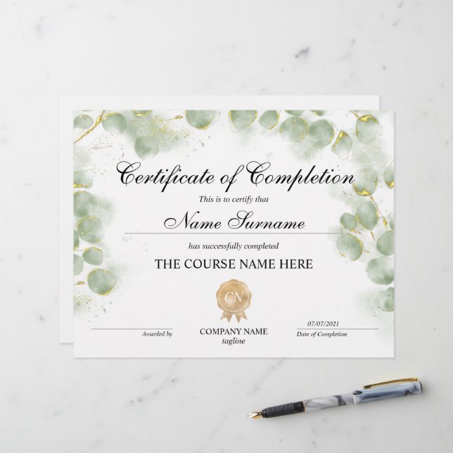 Curso de Prêmio de Certificado de Conclusão Verde (Frente/Verso In Situ)