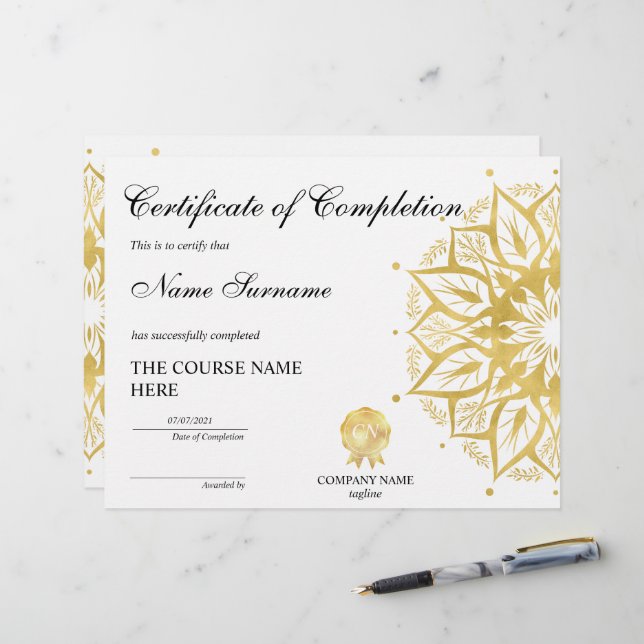Curso de Prêmio de Certificado de Conclusão Yoga L (Frente/Verso In Situ)