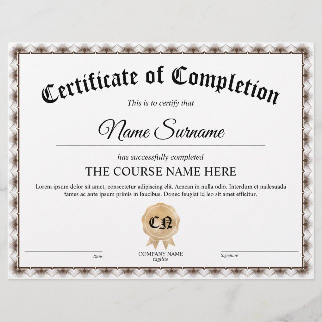 Curso de Prêmio de Certificado de Participação (Frente)