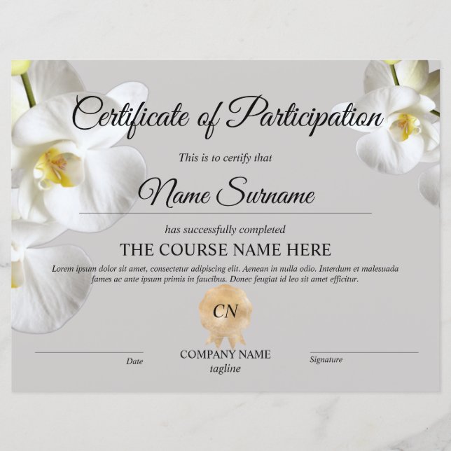 Curso de Prêmio de Certificado de Participação (Frente)