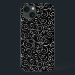 Curvas de Rolagem Brancas em Preto<br><div class="desc">Curvas brancas de rolagem pintadas à mão encontram-se e divergem nesta design de repetição em todo o lado sobre um fundo preto. A pintura de na moda é decorativa e fluente de graça. Pintura em aquarela,  digitalizada,  aprimorada digitalmente. Copyright © 2014 Claire E. Skinner. Todos os direitos reservados.</div>