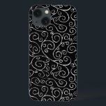 Curvas de Rolagem Brancas em Preto<br><div class="desc">Curvas brancas de rolagem pintadas à mão encontram-se e divergem nesta design de repetição em todo o lado sobre um fundo preto. A pintura de na moda é decorativa e fluente de graça. Pintura em aquarela,  digitalizada,  aprimorada digitalmente. Copyright © 2014 Claire E. Skinner. Todos os direitos reservados.</div>