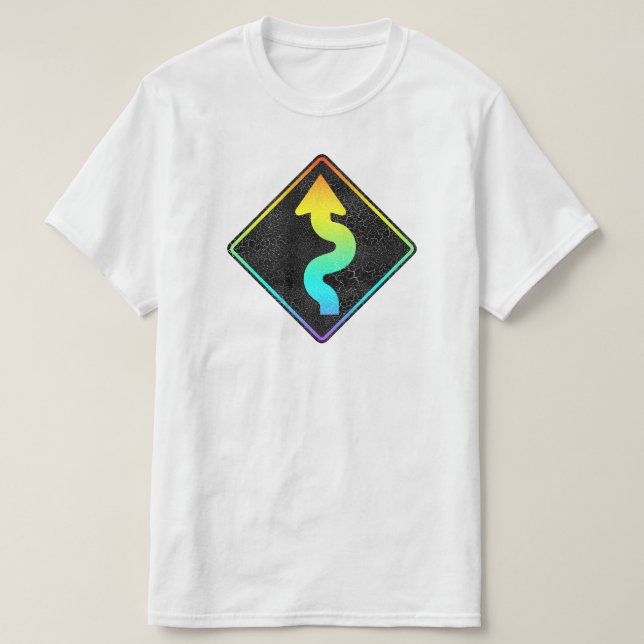curved road ahead street sign T-Shirt (Frente do Design)