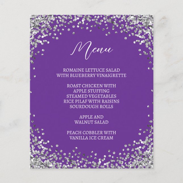 Curved Silver Glitter Royal Purple Menu (Frente)