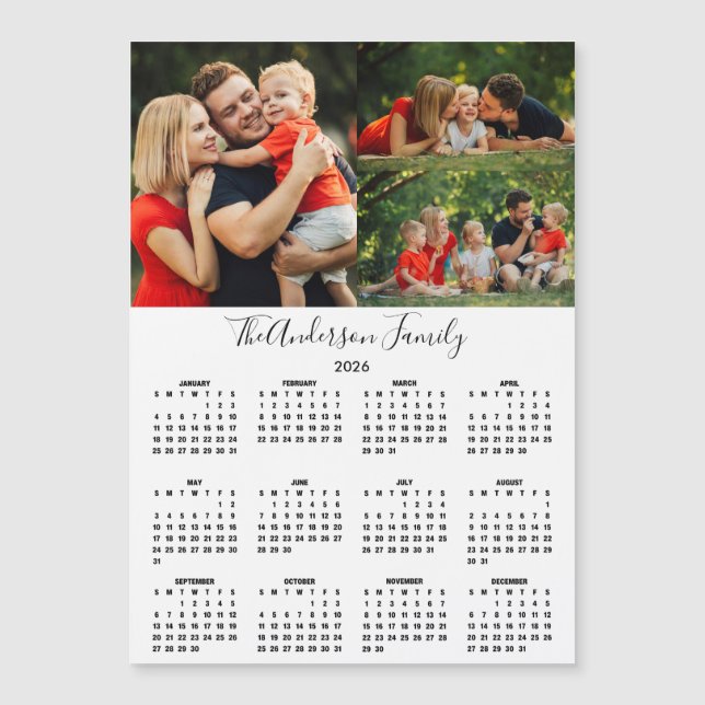 Custom 2026 Calendar 3 Photo Collage Magnet (Frente)