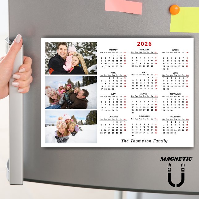 Custom 2026 Calendar Photo Collage Name Magnet   (Criador carregado)