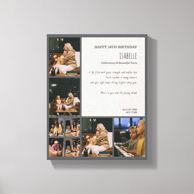 Custom 50th Birthday Photo Collage Canvas Print (Frente)