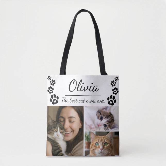 Custom Best Cat Mom Photo Collage Tote Bag  (Frente)
