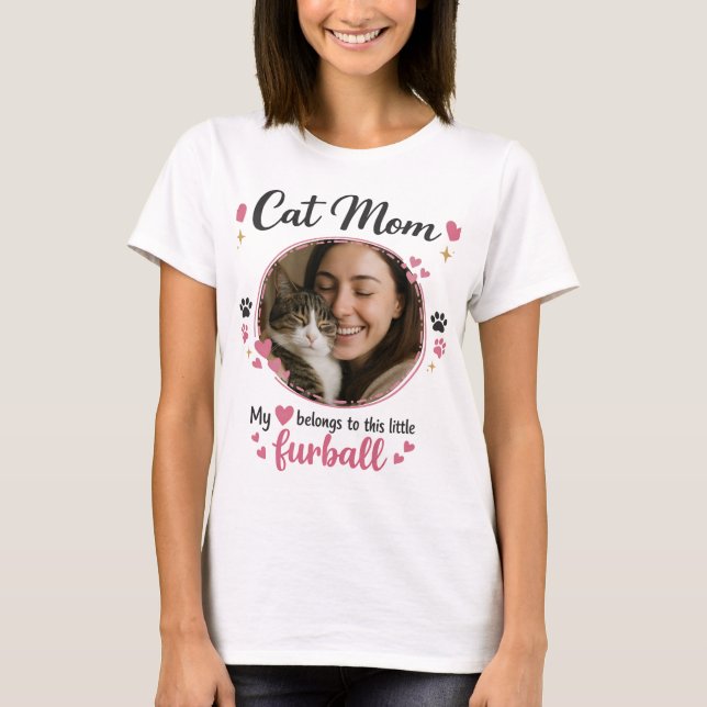 Custom Cat Mom T-Shirt with Photo  (Frente)