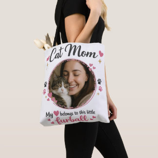Custom Cat Mom Tote Bag with Photo