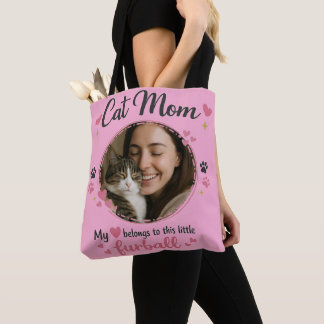 Custom Cat Mom Tote Bag with Photo