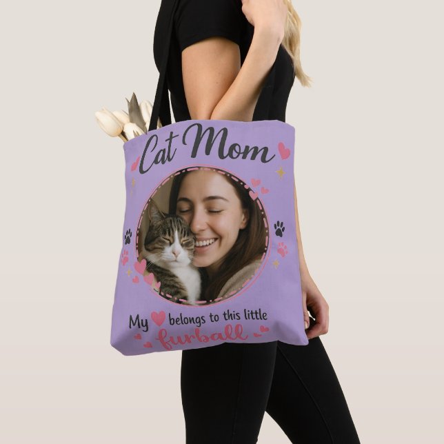 Custom Cat Mom Tote Bag with Photo (Close Up)