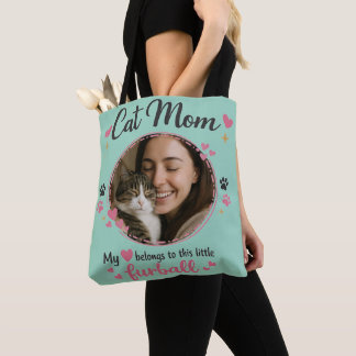 Custom Cat Mom Tote Bag with Photo