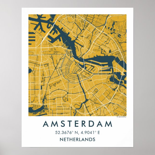 Custom City Map Amsterdam Netherlands Poster (Frente)