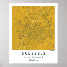 Custom City Map Brussels Belgium Wall Art Poster