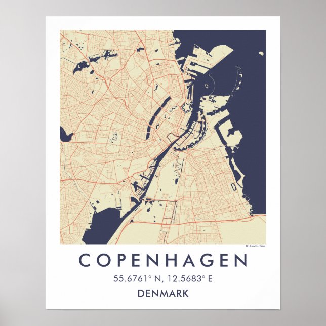 Custom City Map Copenhagen Denmark Wall Art Poster (Frente)