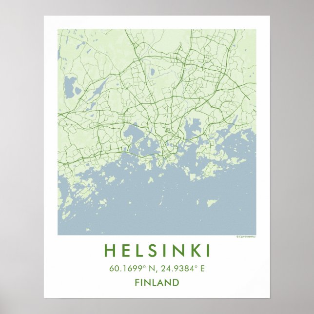 Custom City Map Helsinki Finland Wall Art Poster (Frente)